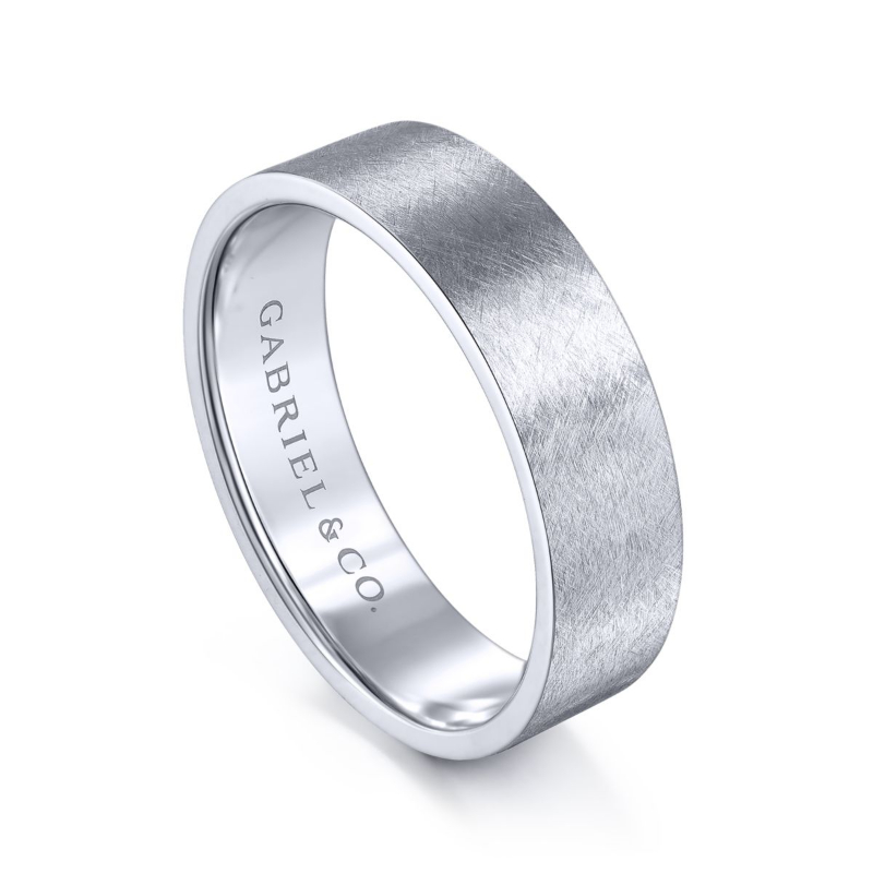 14K White Gold 6mm Flat Brushed Wedding Band