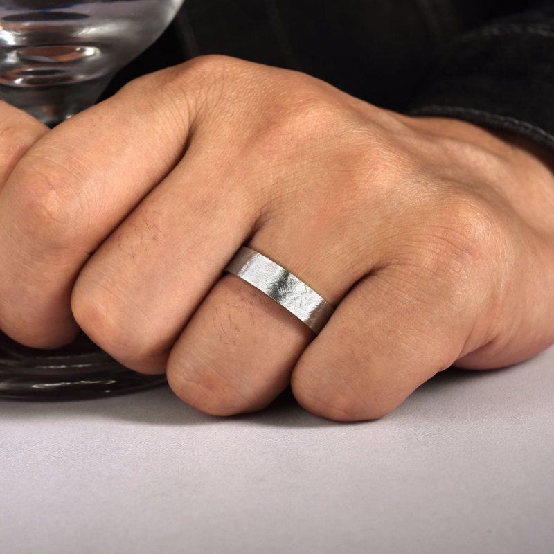 14K White Gold 6mm Flat Brushed Wedding Band