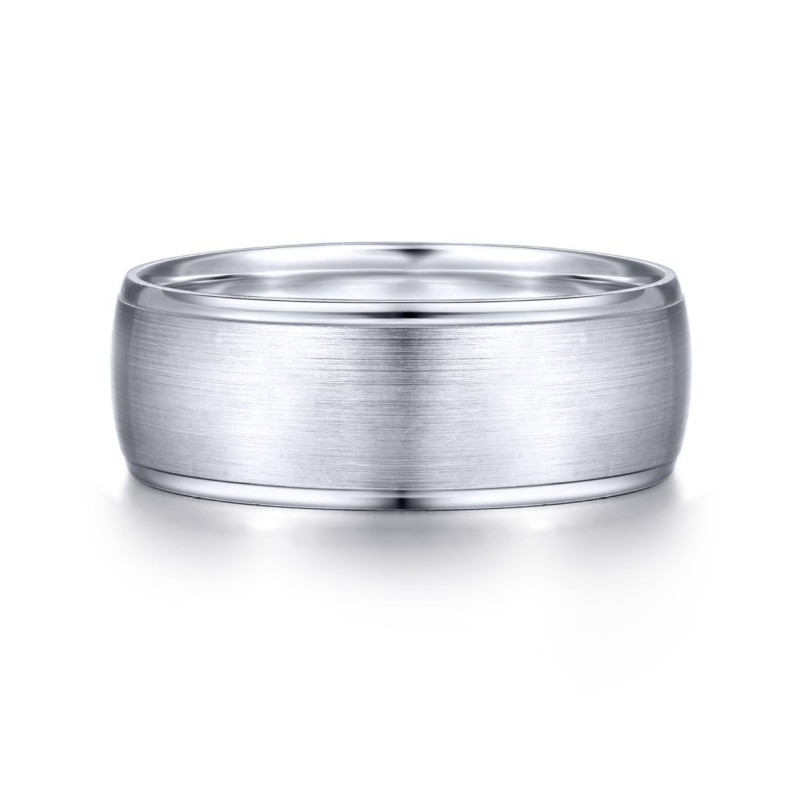 14K White Gold 8mm Satin Center Wedding Band