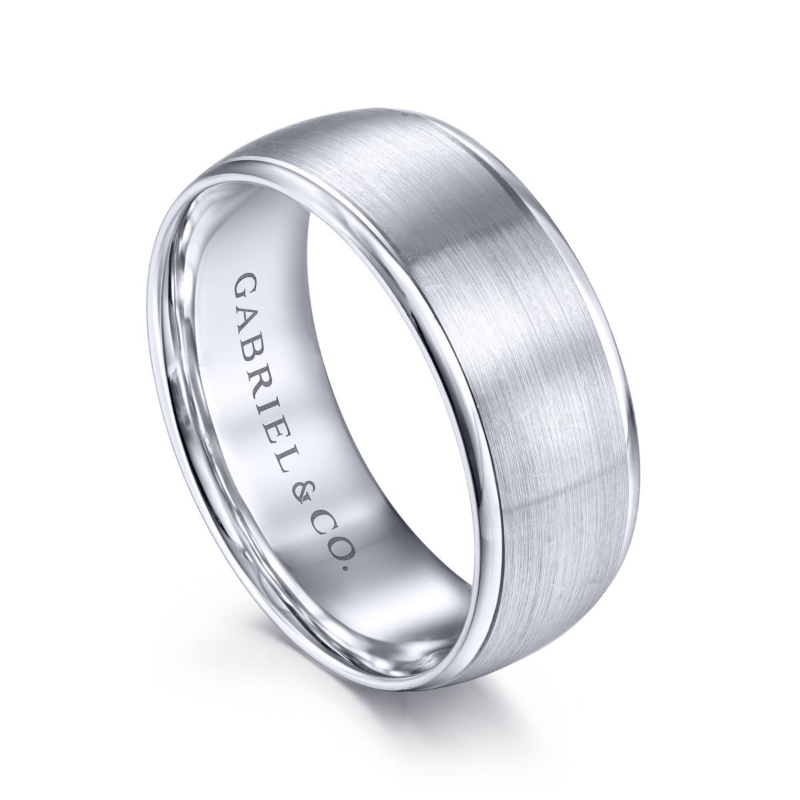 14K White Gold 8mm Satin Center Wedding Band