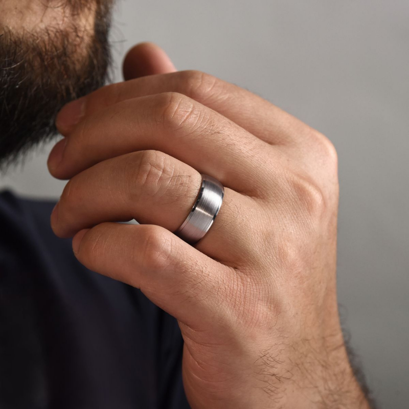 14K White Gold 8mm Satin Center Wedding Band