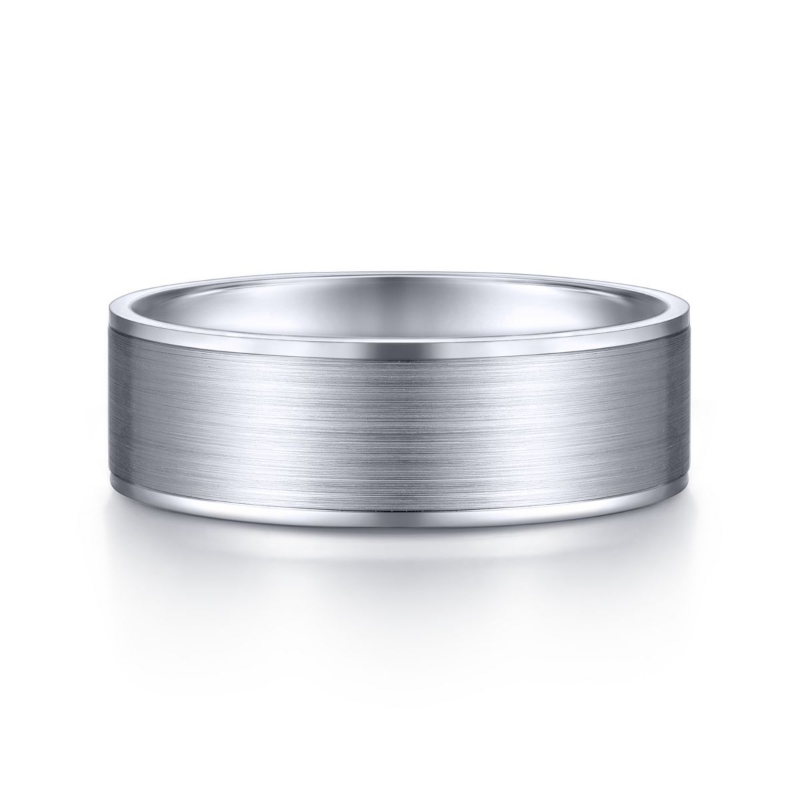 14K White Gold 7mm Brushed Center Polished Edge Wedding Band