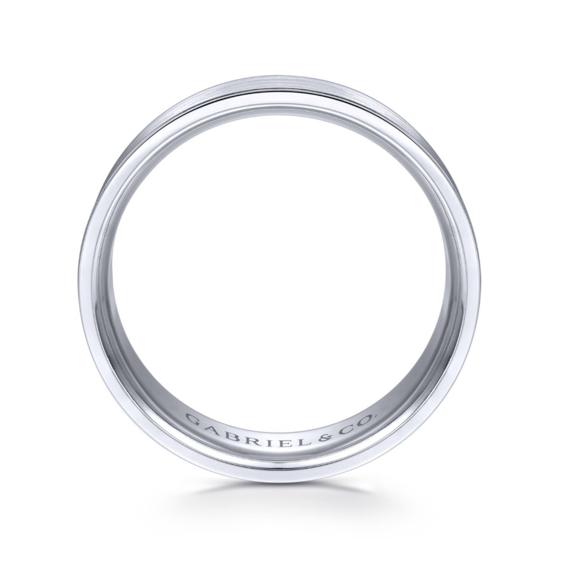 14K White Gold 7mm Brushed Center Polished Edge Wedding Band