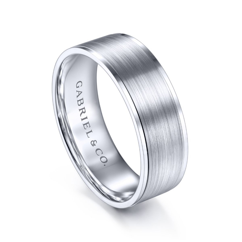 14K White Gold 7mm Brushed Center Polished Edge Wedding Band