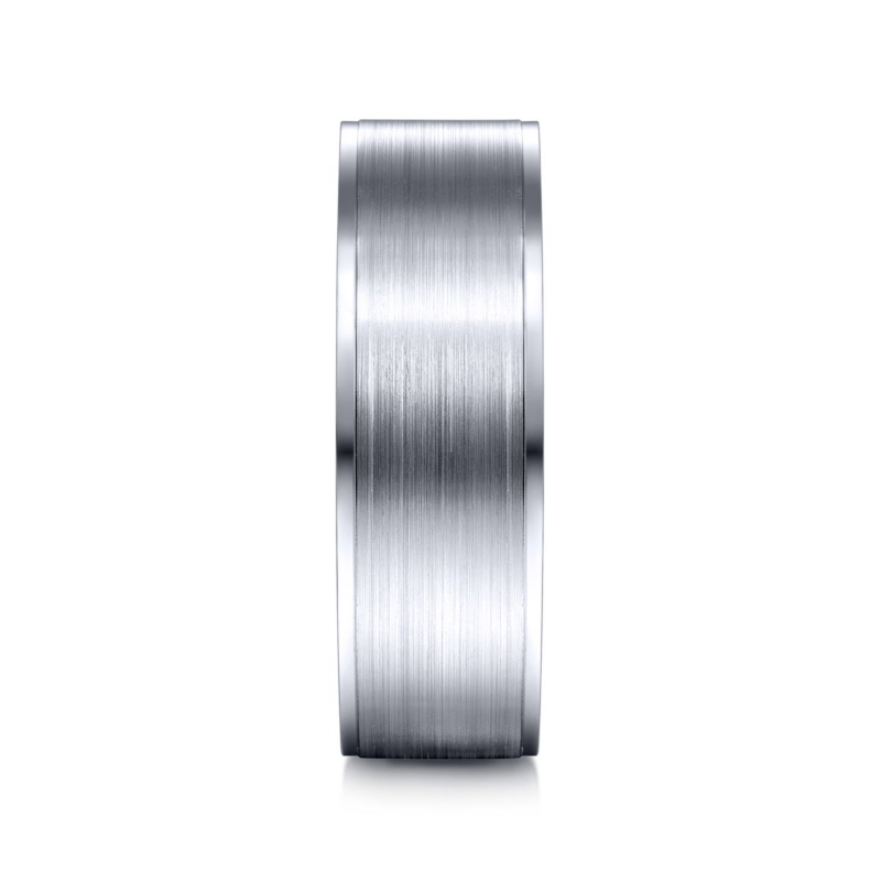 14K White Gold 7mm Brushed Center Polished Edge Wedding Band
