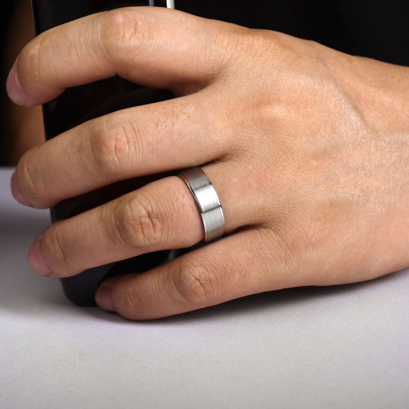 14K White Gold 7mm Brushed Center Polished Edge Wedding Band