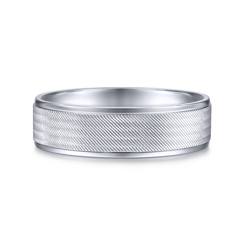 14K White Gold 6mm Brushed Finished Polished Edge Wedding Band