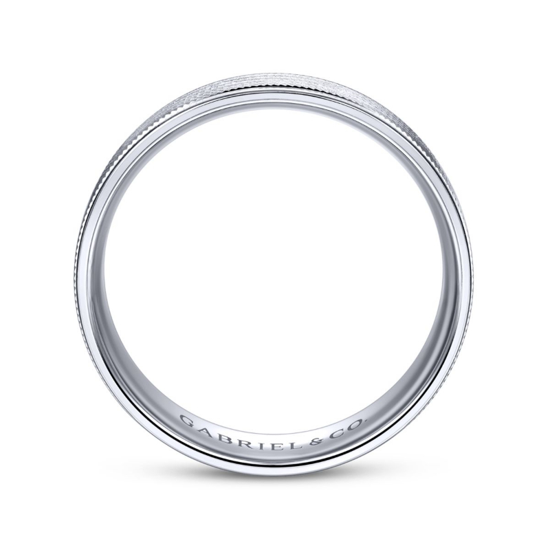14K White Gold 6mm Brushed Finished Polished Edge Wedding Band
