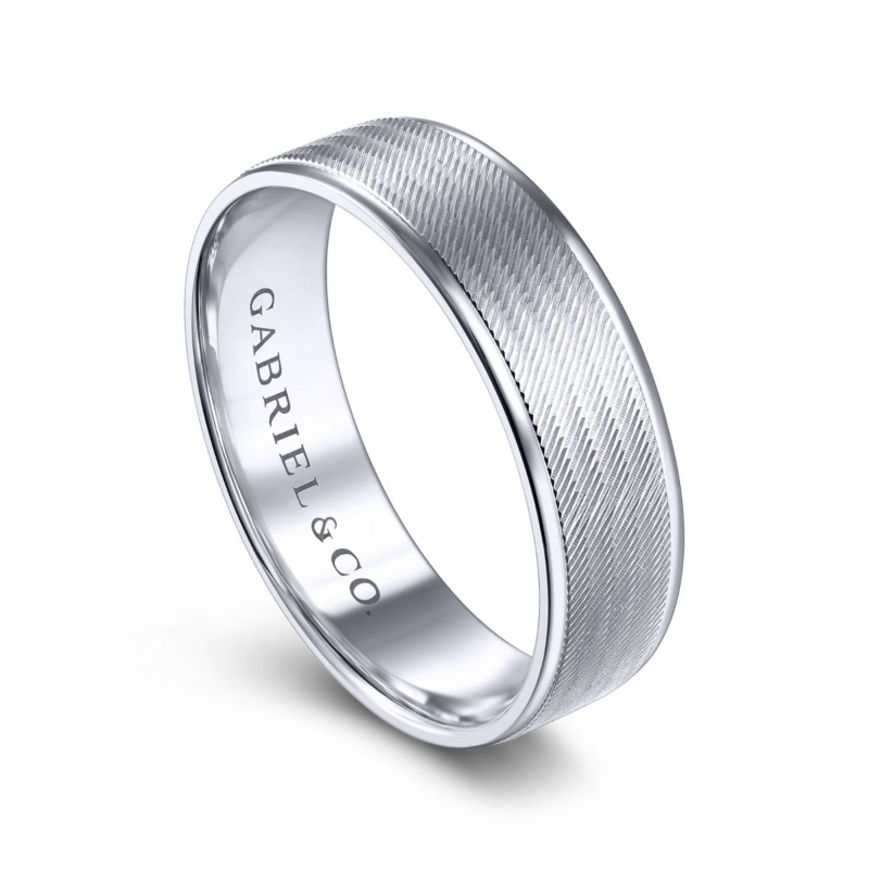 14K White Gold 6mm Brushed Finished Polished Edge Wedding Band