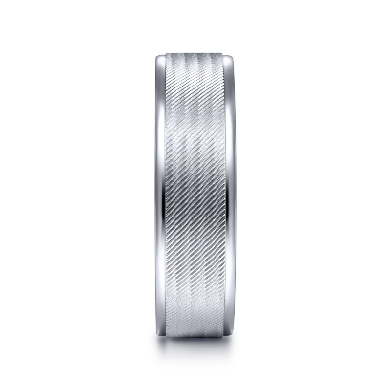 14K White Gold 6mm Brushed Finished Polished Edge Wedding Band
