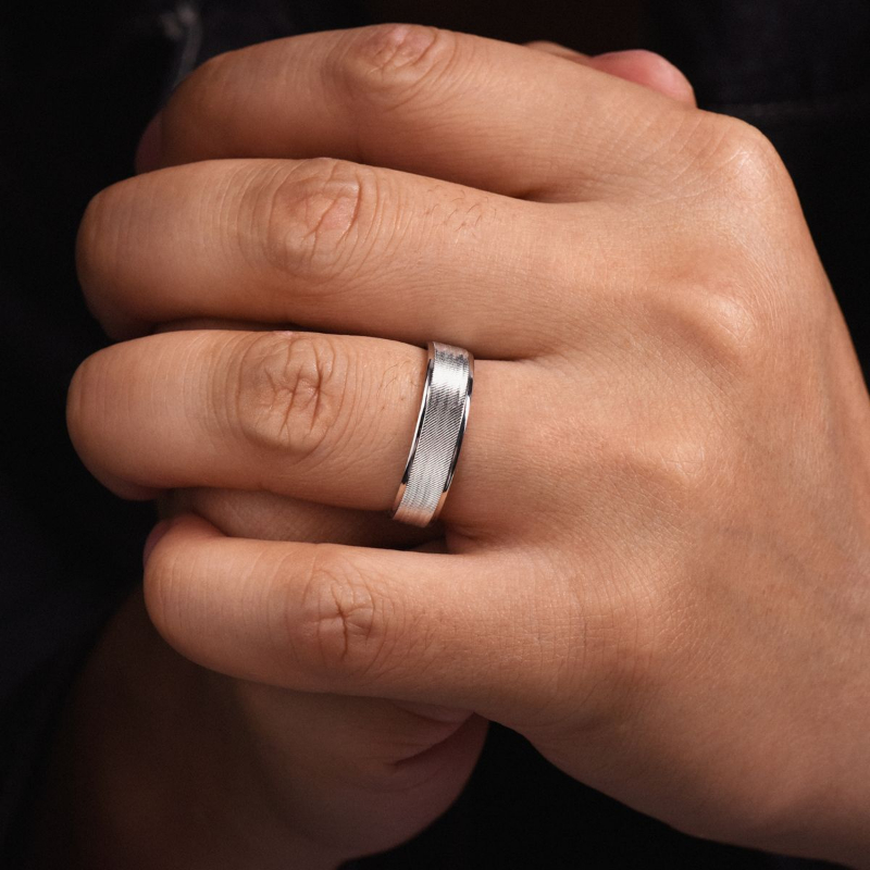 14K White Gold 6mm Brushed Finished Polished Edge Wedding Band