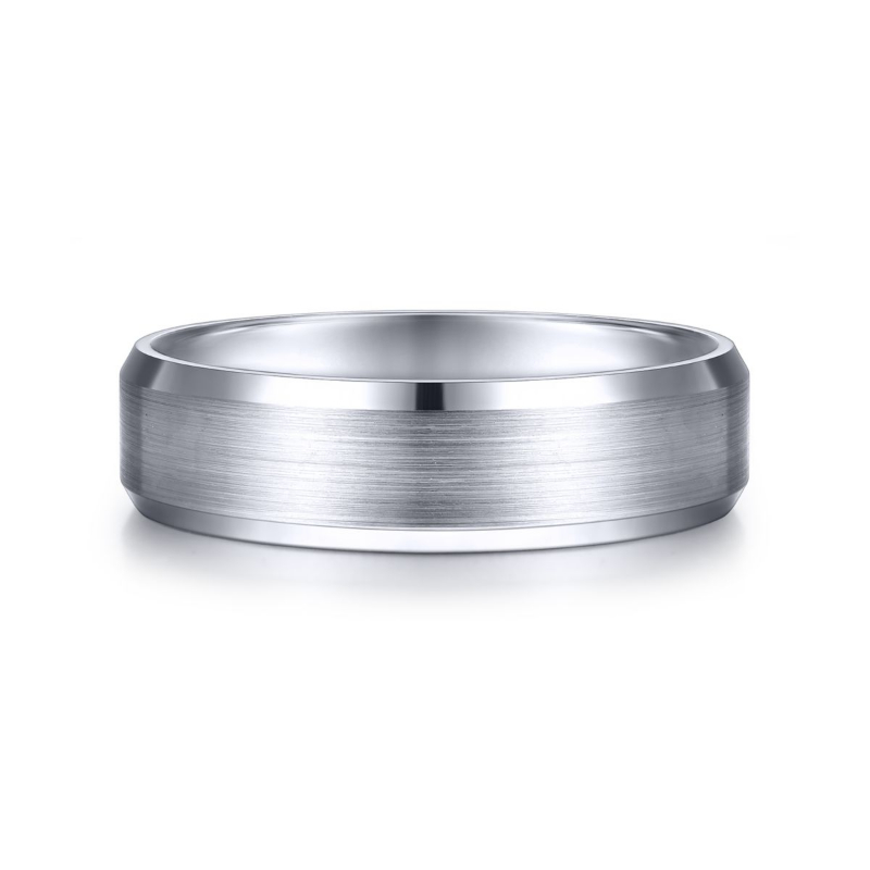14K White Gold 6mm Beveled Edge Wedding Band
