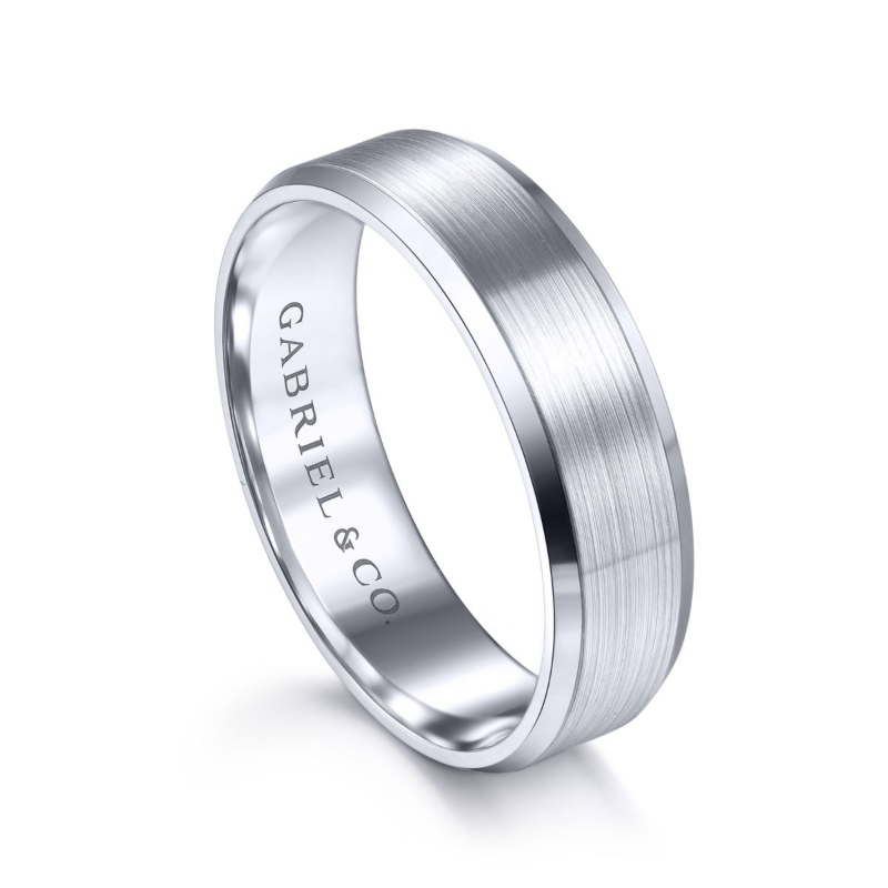 14K White Gold 6mm Beveled Edge Wedding Band