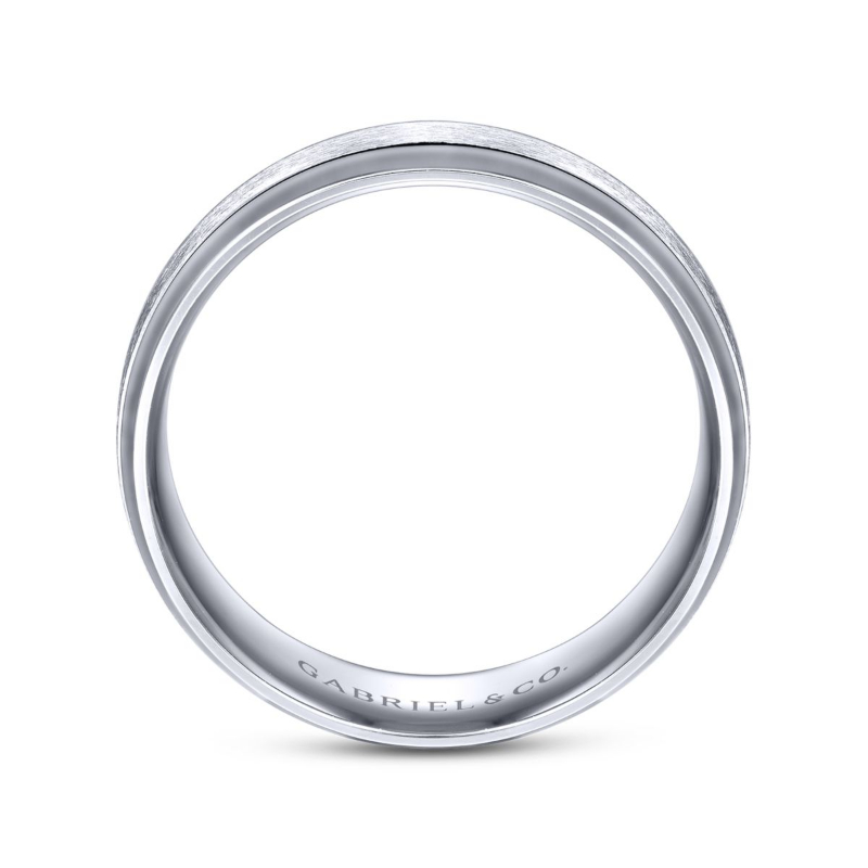 14K White Gold 7mm High Polished Beveled Edge Brushed Center Wedding Band