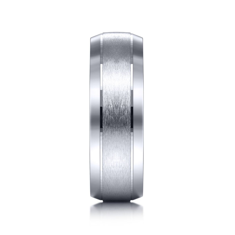 14K White Gold 7mm High Polished Beveled Edge Brushed Center Wedding Band