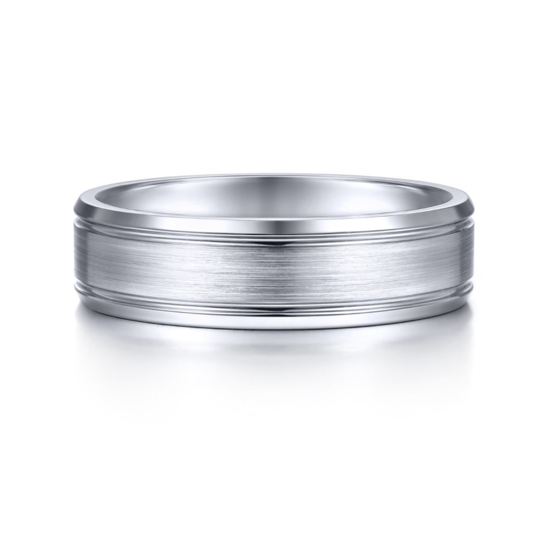 14K White Gold 6mm Brushed Center High Polished Beveled Edge