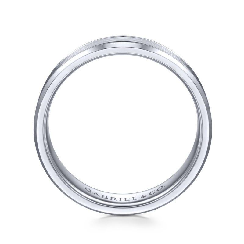 14K White Gold 6mm Brushed Center High Polished Beveled Edge