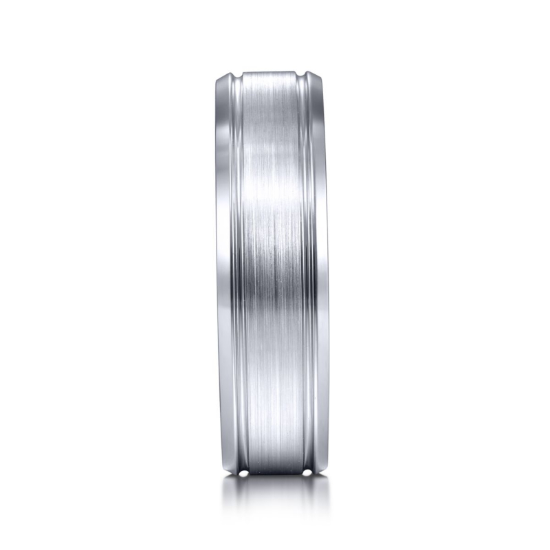 14K White Gold 6mm Brushed Center High Polished Beveled Edge