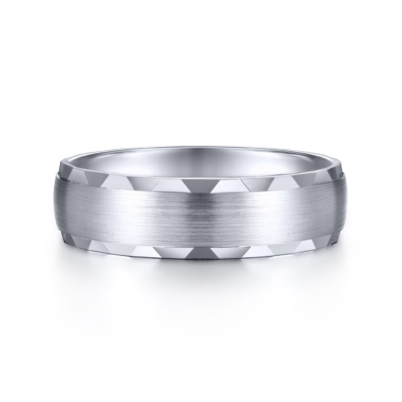 14K White Gold 6mm Satin Center Faceted Edge Wedding Band