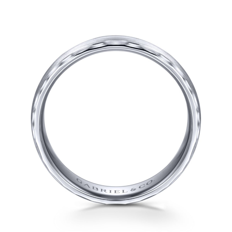 14K White Gold 6mm Satin Center Faceted Edge Wedding Band