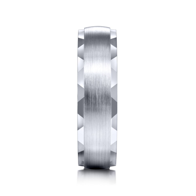 14K White Gold 6mm Satin Center Faceted Edge Wedding Band