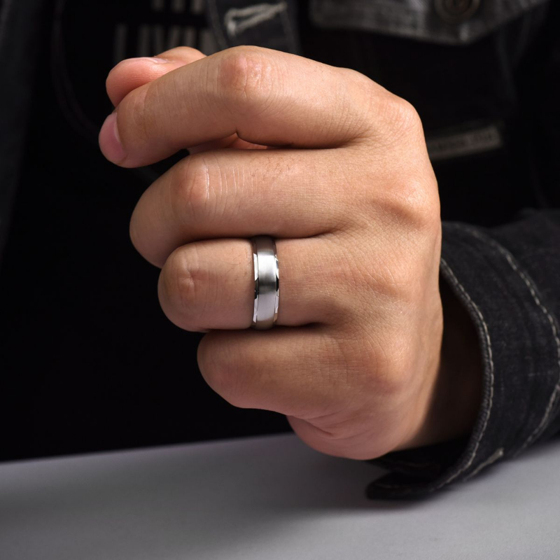14K White Gold 6mm Satin Center Faceted Edge Wedding Band