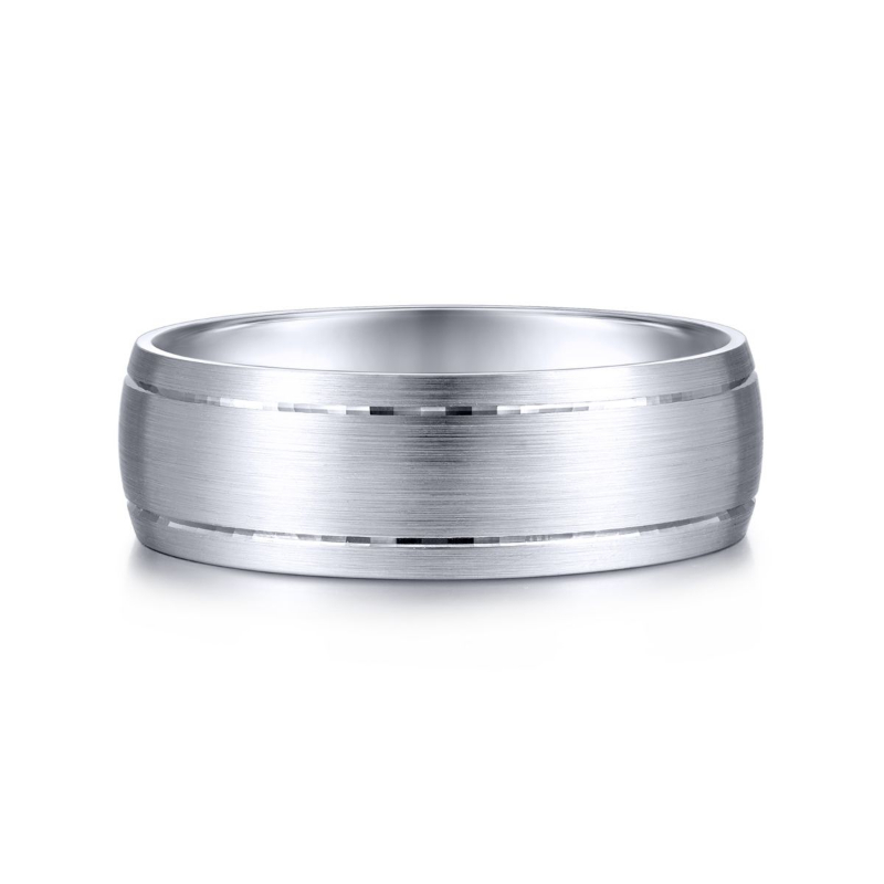 14K White Gold 7mm Satin Center Wedding Band