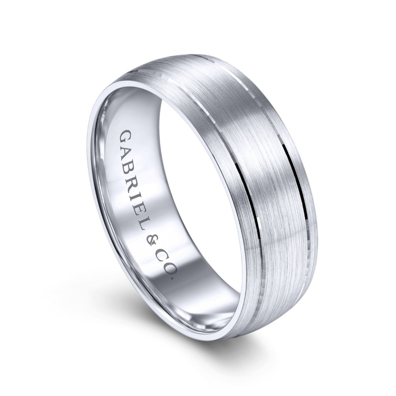 14K White Gold 7mm Satin Center Wedding Band