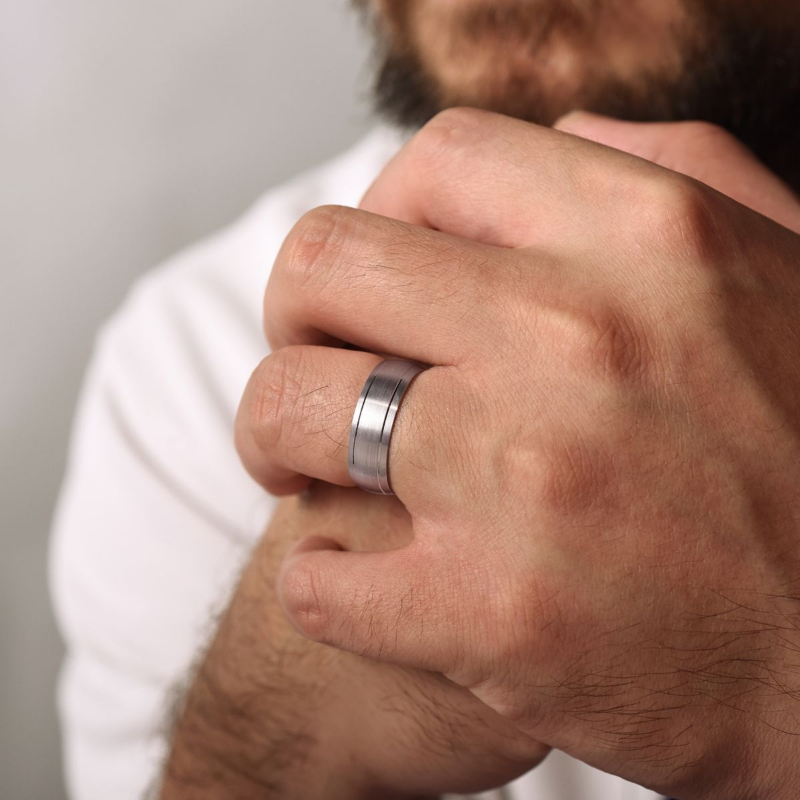 14K White Gold 7mm Satin Center Wedding Band
