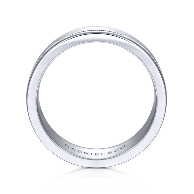 14K White Gold 7mm High Polished Milgrain Groved Wedding Band