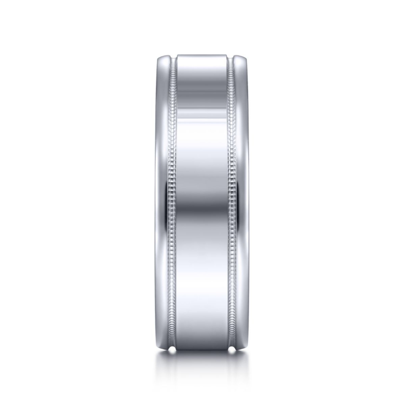 14K White Gold 7mm High Polished Milgrain Groved Wedding Band