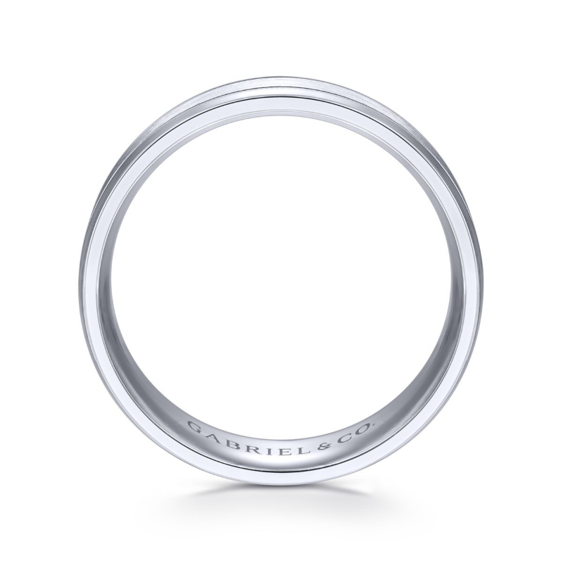 14K White Gold 6mm Satin Center Milgrain Edge Wedding Band