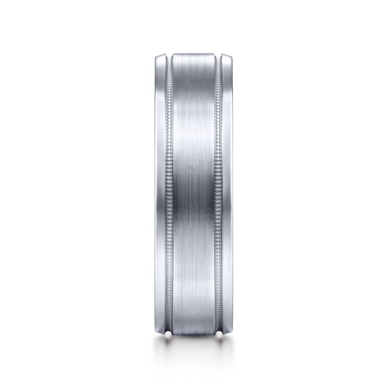 14K White Gold 6mm Satin Center Milgrain Edge Wedding Band