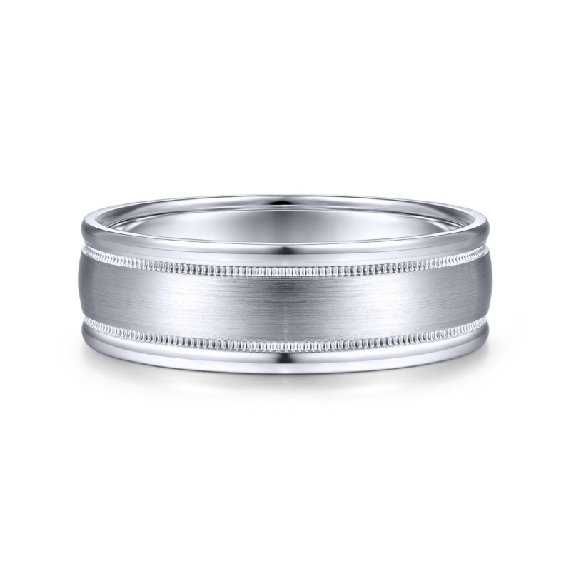 14K White Gold 7mm Satin Center Coin Edge Wedding Band