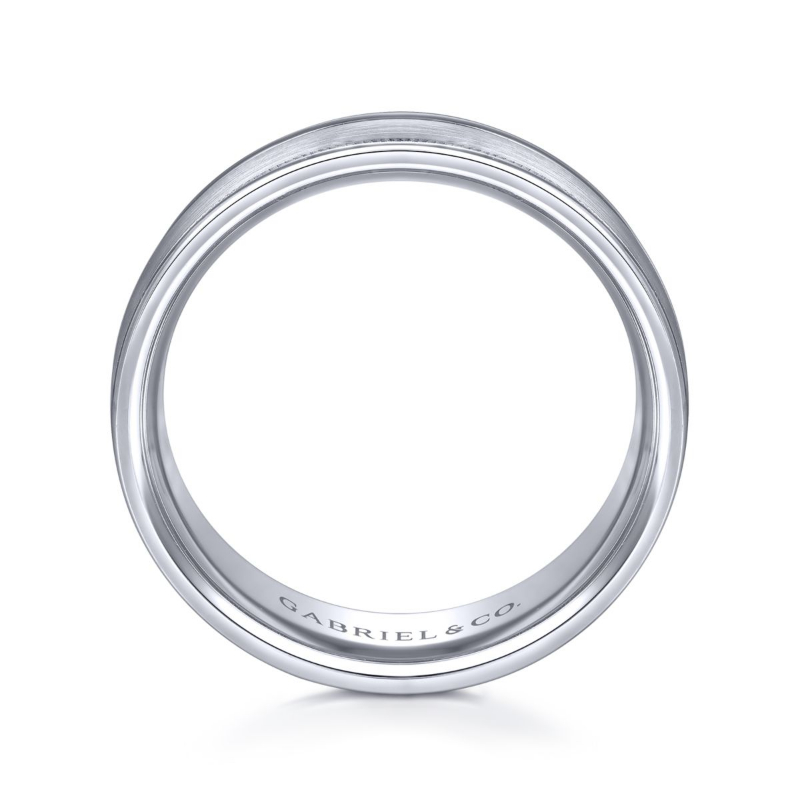 14K White Gold 7mm Satin Center Coin Edge Wedding Band