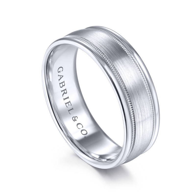 14K White Gold 7mm Satin Center Coin Edge Wedding Band