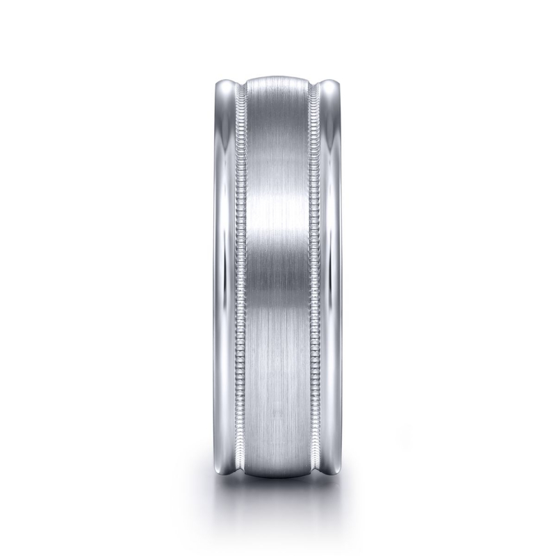 14K White Gold 7mm Satin Center Coin Edge Wedding Band
