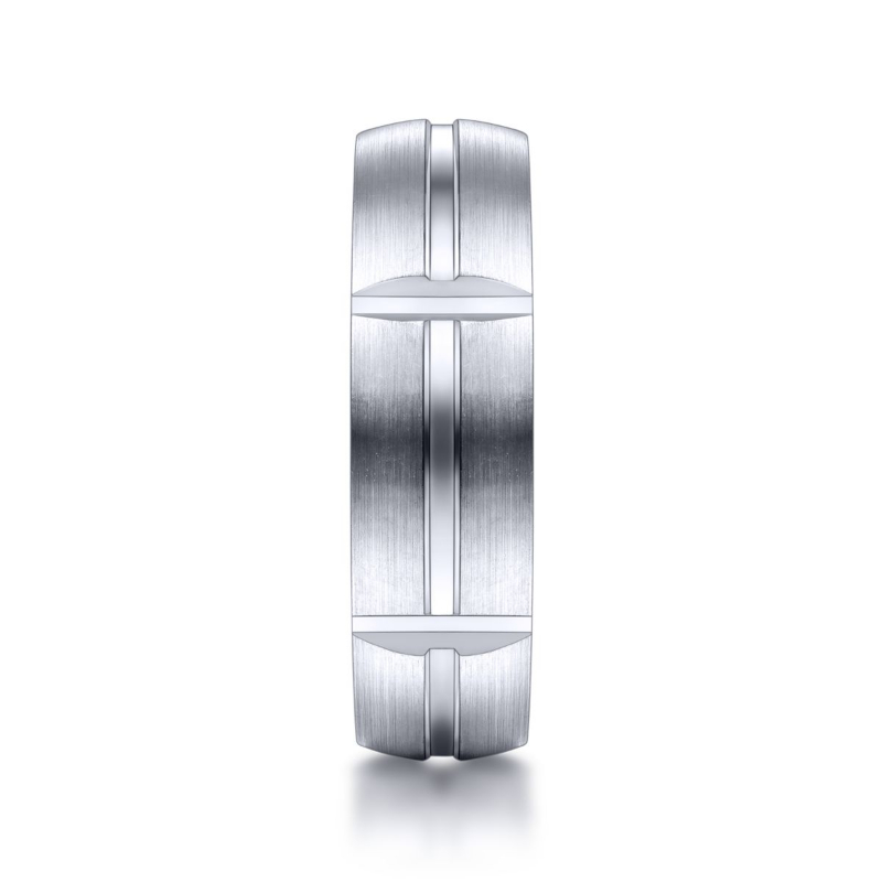 14K White Gold 6mm Center Groove Vertical Grove Brushed Wedding Band