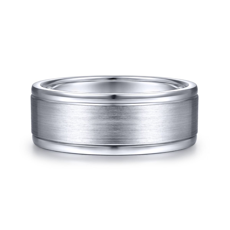 14K White Gold 8mm Brushed Center Wedding Band