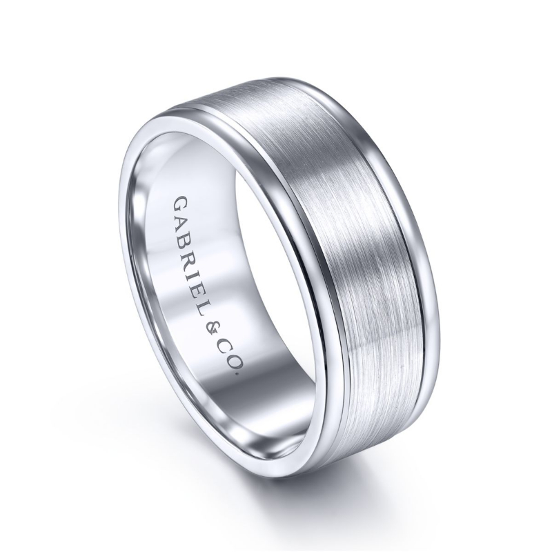14K White Gold 8mm Brushed Center Wedding Band