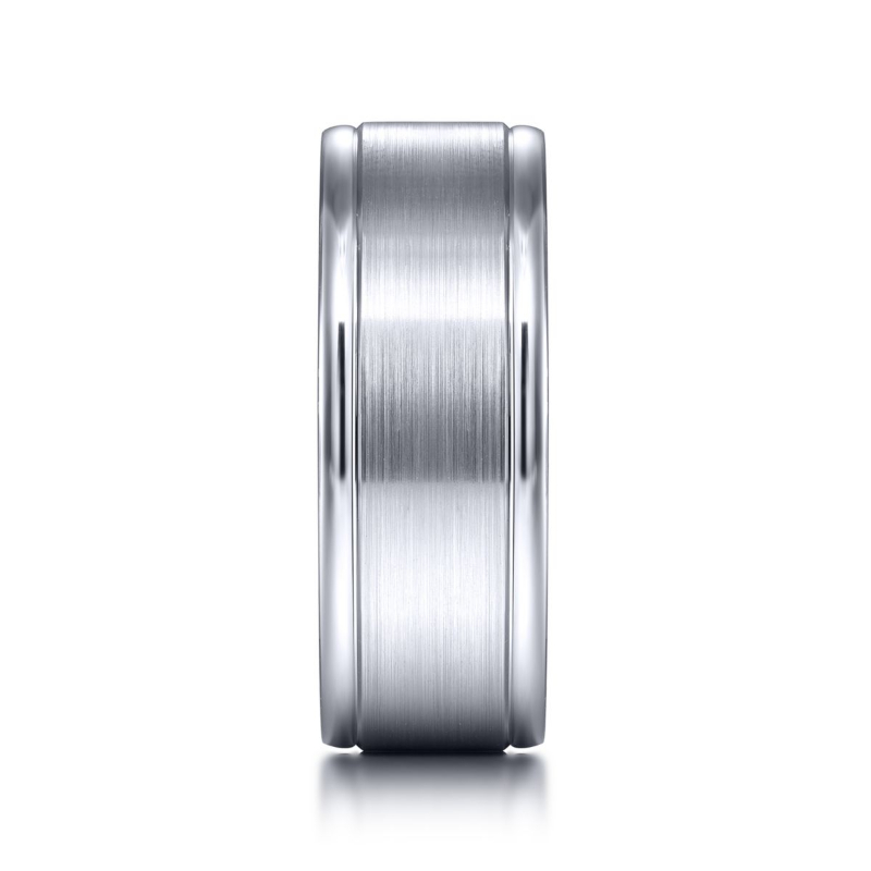 14K White Gold 8mm Brushed Center Wedding Band