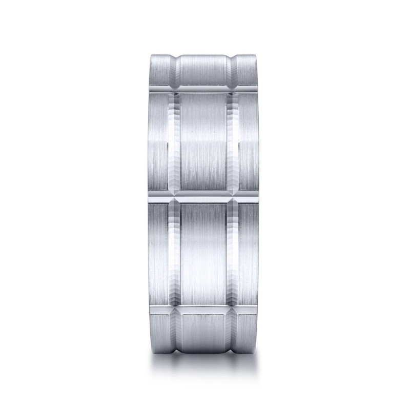 14K White Gold 8mm Checkerboard Brushed Wedding Band