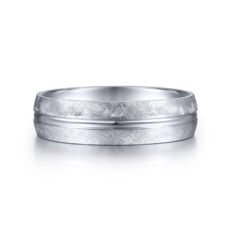 14K White Gold 6mm Polished Center Florentine Finish Wedding Band