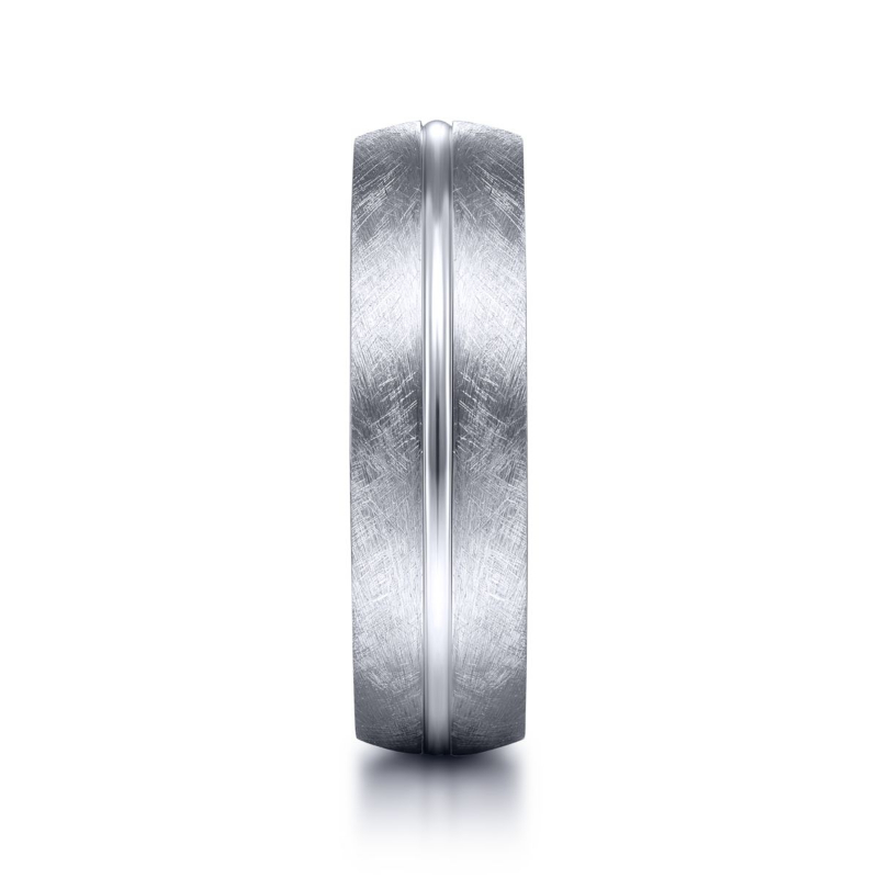 14K White Gold 6mm Polished Center Florentine Finish Wedding Band