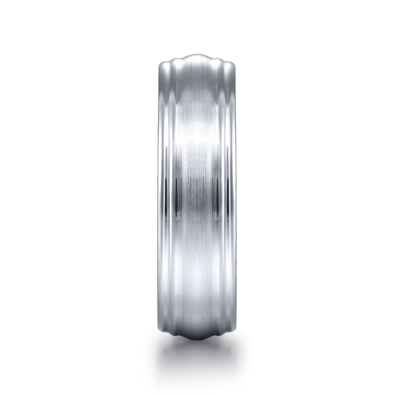 14K White Gold 6mm Raised Brushed Center Wedding Band
