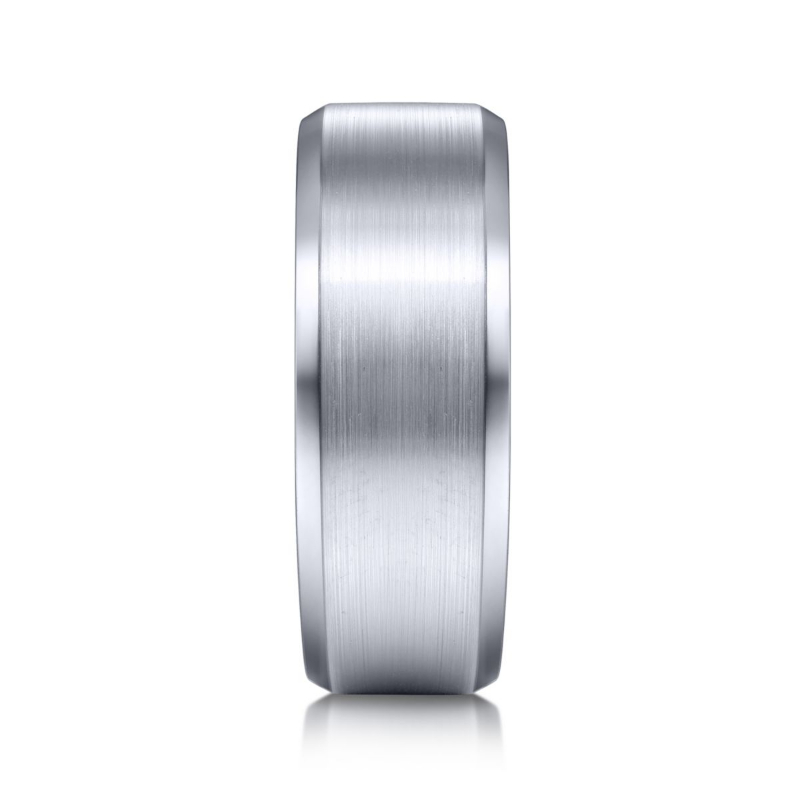 14K White Gold 8mm Satin Center Beveled Edge Wedding Band