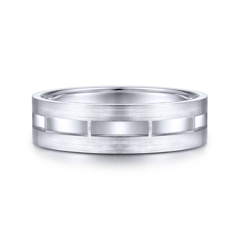 14K White Gold 6mm Center Groove Brushed Wedding Band