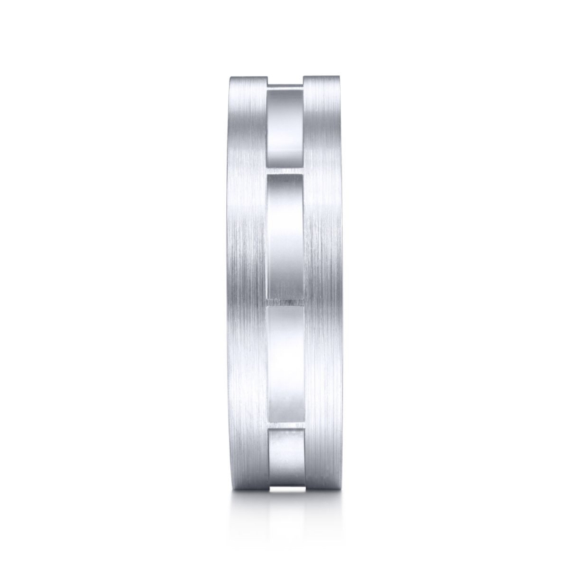 14K White Gold 6mm Center Groove Brushed Wedding Band