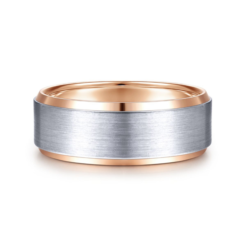 14K White and Rose Gold 8mm Satin Finish Wedding Band