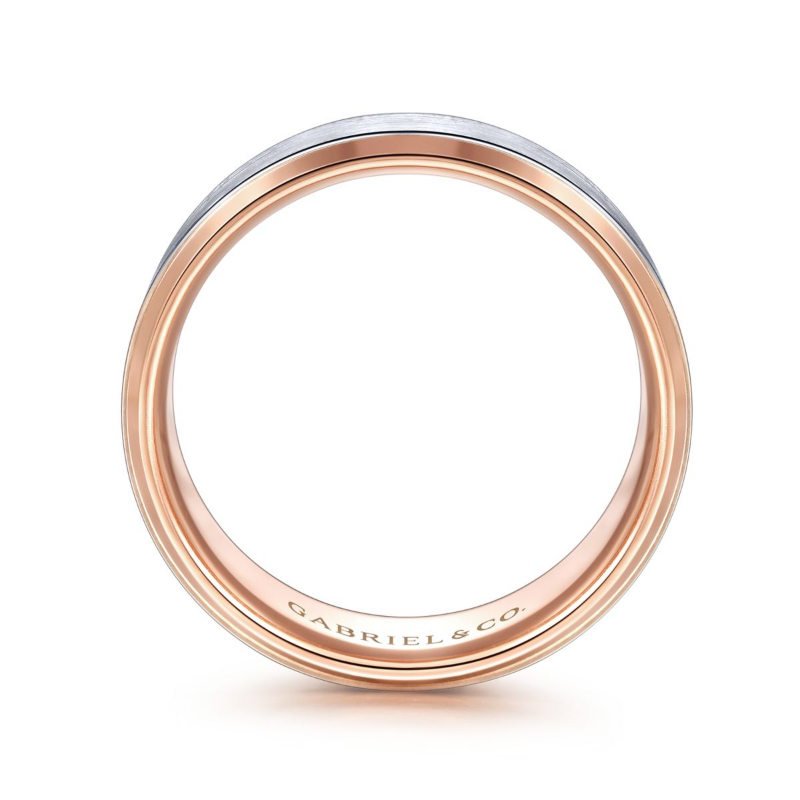 14K White and Rose Gold 8mm Satin Finish Wedding Band